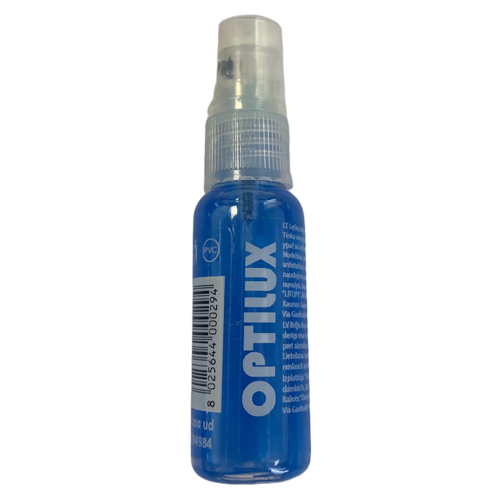 Optilux Akinių valiklis 15ml Tinka visiems akinių lęšiams valyti.Valiklis nebraižo ir nepažeidžia akinių lęšių paviršiaus. - Image 1